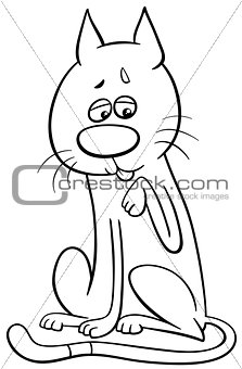 cat licks paw coloring page