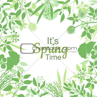 Its spring time green card design text in floral frame