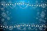 Christmas Card with Neon Light Bulbs and Snowflakes.