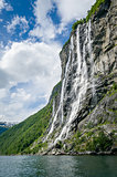 Big waterfall of Geiranger fjord, Norway.