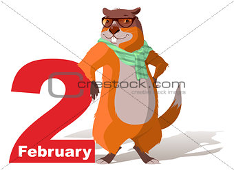 February 2 Groundhog Day. Marmot casts shadow