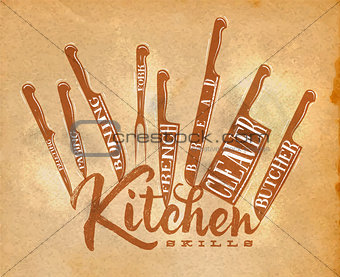 Meat cutting knifes poster craft
