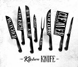 Kitchen meat cutting knifes poster chalk
