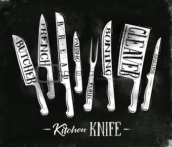 Kitchen meat cutting knifes poster