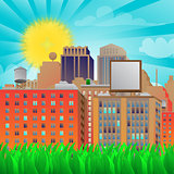 City in sunny background with grass.