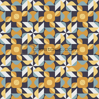 Vector Seamless Geometric Square Triangle Circle Shapes Yellow Blue Quilt Ethnic Pattern