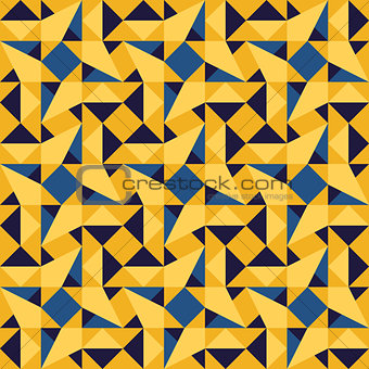 Vector Seamless Blue Yellow Geometric Triangle Rhombus Square Tiling Pattern