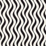 Vector Seamless Black and White Hand Drawn Vertical Wavy Lines Pattern