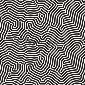 Organic Irregular Rounded Lines . Vector Seamless Black and White Pattern.