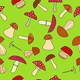 abstract vector doodle mushroom seamless pattern