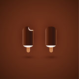Chocolate and vanilla ice cream pops on brown background