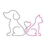Lovely cat and dog thin line icons