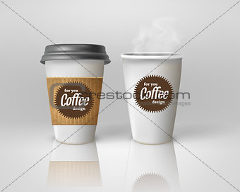 Realistic paper coffee cup set.