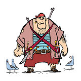Huge funny pirate and seagulls