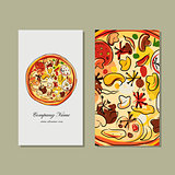 Business card design with pizza sketch