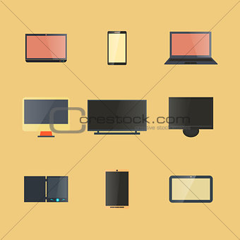 Icons digital devices with display, vector illustration.