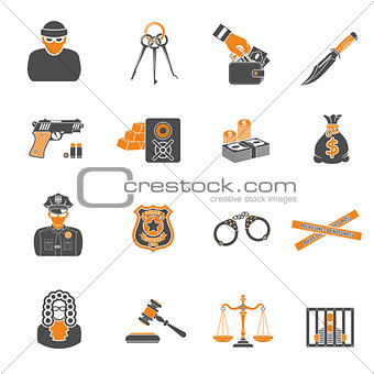Crime and Punishment two color Icons Set