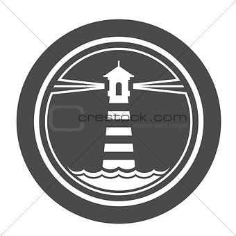 Maritime lighthouse icon with waves