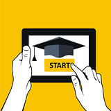 E-education and distance learning - hands with tablet pc
