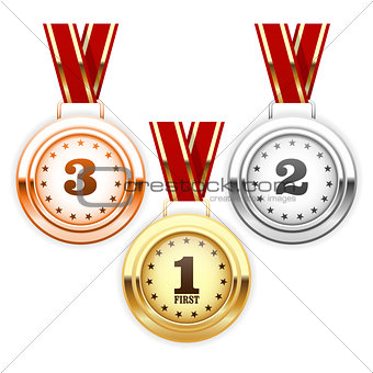 Winner silver, bronze and gold medals on ribbon