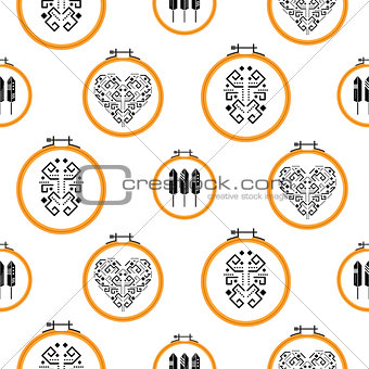 Needlework design on embroidery hoops pattern.