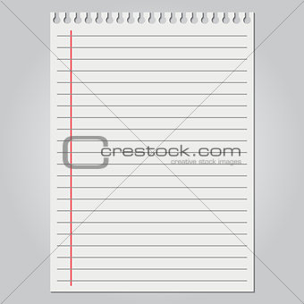 leaf from a notebook on white background