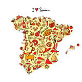 Spain map made from design elements. Sketch for your design