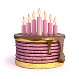 Birthday cake with seven candles. 3D