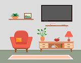 living room interior with armchair and furniture