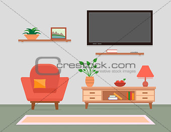 living room interior with armchair and furniture