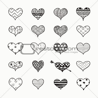 Vector Hand Drawn Heart Shapes with Doodle Patterns