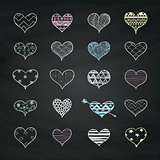 Vector Chalk Drawing Heart Shapes with Doodle Patterns