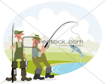 Fisherman catches fish