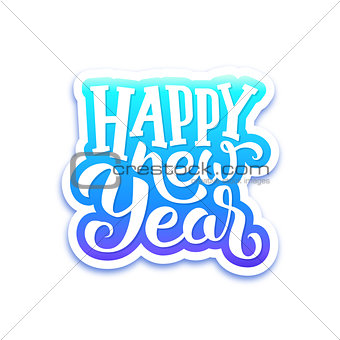 Happy New Year text on sticker with lettering