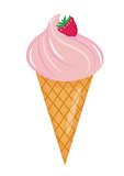 Ice Cream cone with raspberries icon flat cartoon style. Isolated on white background. Vector illustration, clip art