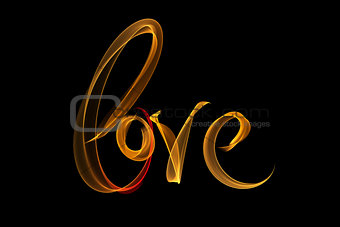 Love isolated word lettering written with fire flame or smoke on black background