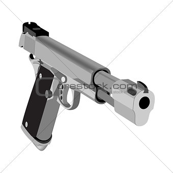 Realistic hand gun isolated on white background.