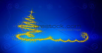 Gold tree isolated on blue background.