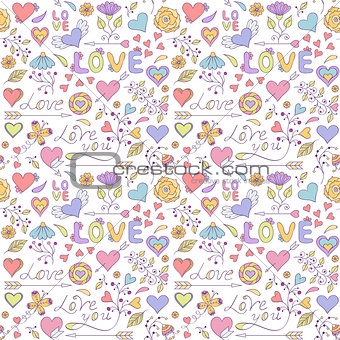 pattern with hearts,flowers and other elements