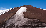 Mount Etna peak with snow and volcanic rocks, Sicily, Italy