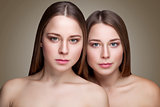 Twins with perfect skin and long straight hair
