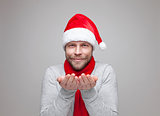 Handsome man with beard wearing a Christmas hat