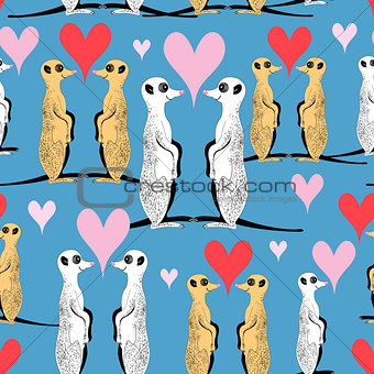 Seamless pattern of funny meerkat lovers