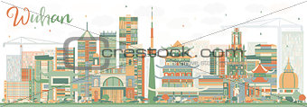 Abstract Wuhan Skyline with Color Buildings.