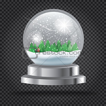 Transparent Christmas Crystal Ball with Santa Claus and Tree.