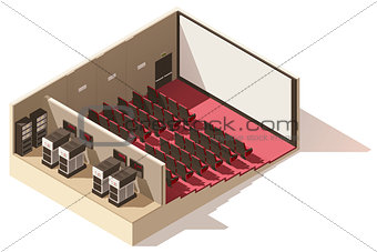 Vector isometric low poly movie theater cutaway