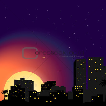 Vector Town illustration.City at night