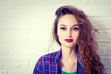 Glamour Fashion Hipster Girl on White Background