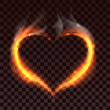 Fire heart on dark transparent background