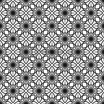 Black and white seamless floral vector pattern.